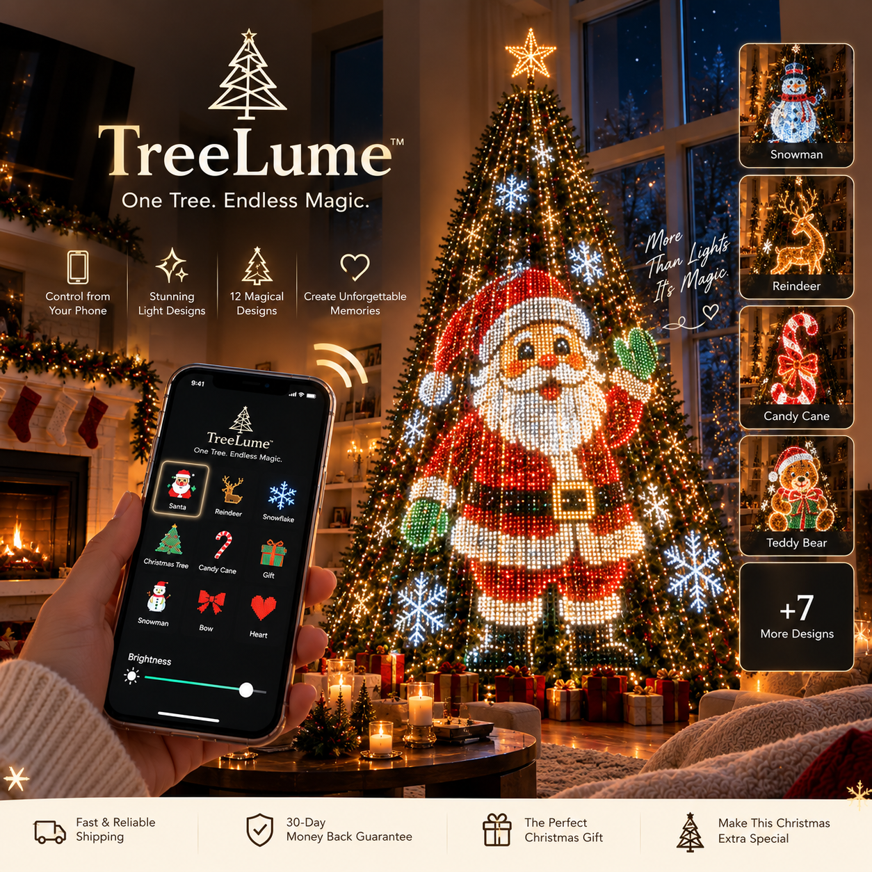 TreeLume glowing in a Christmas home